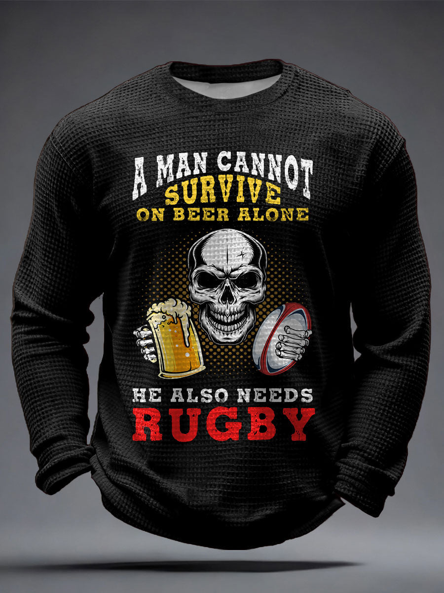 Herren-Waffelshirt mit Aufdruck für Rugby-Fans