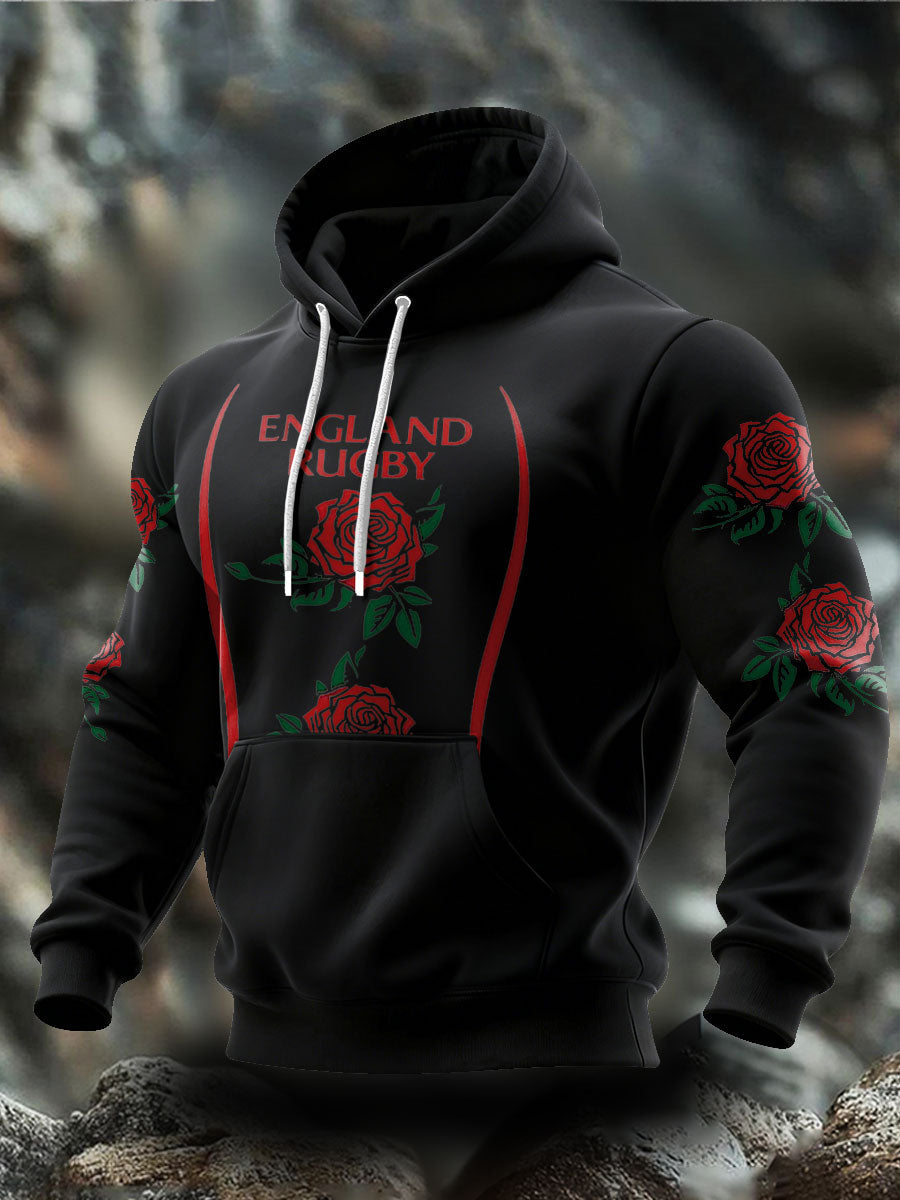 Herren-Hoodie mit Aufdruck „Rugby England Roses Lover“