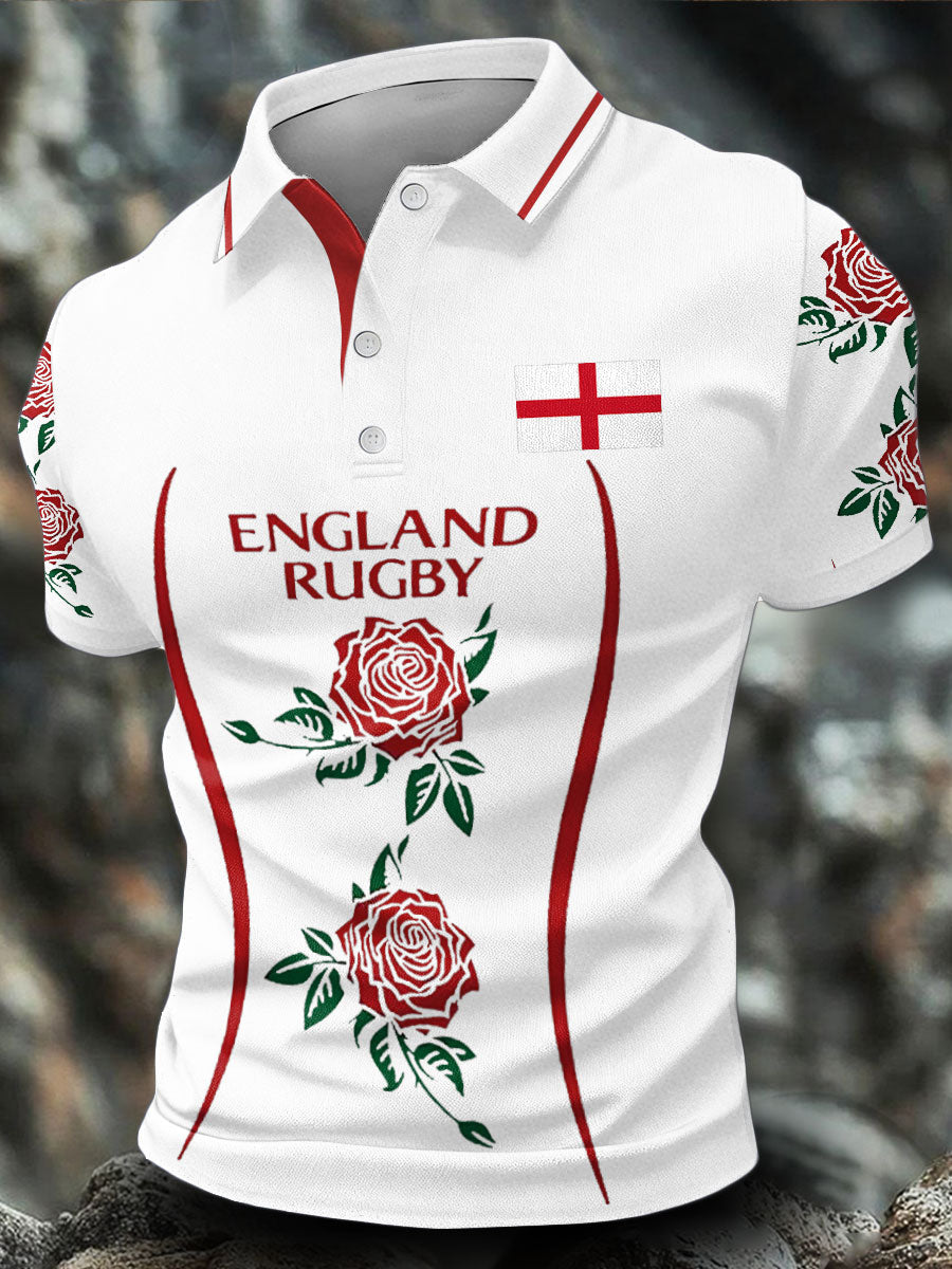 Herren-Freizeittops mit England-Rugby-Motiv und Rosenmotiv