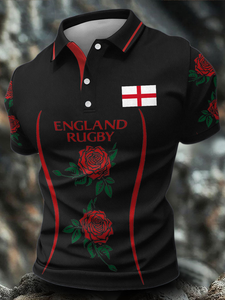 Herren-Freizeittops mit England-Rugby-Motiv und Rosenmotiv