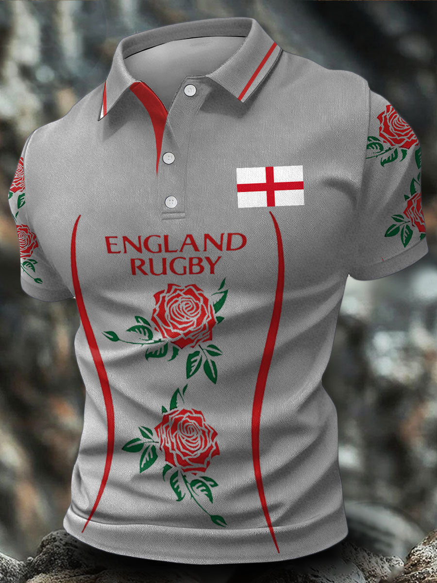 Herren-Freizeittops mit England-Rugby-Motiv und Rosenmotiv