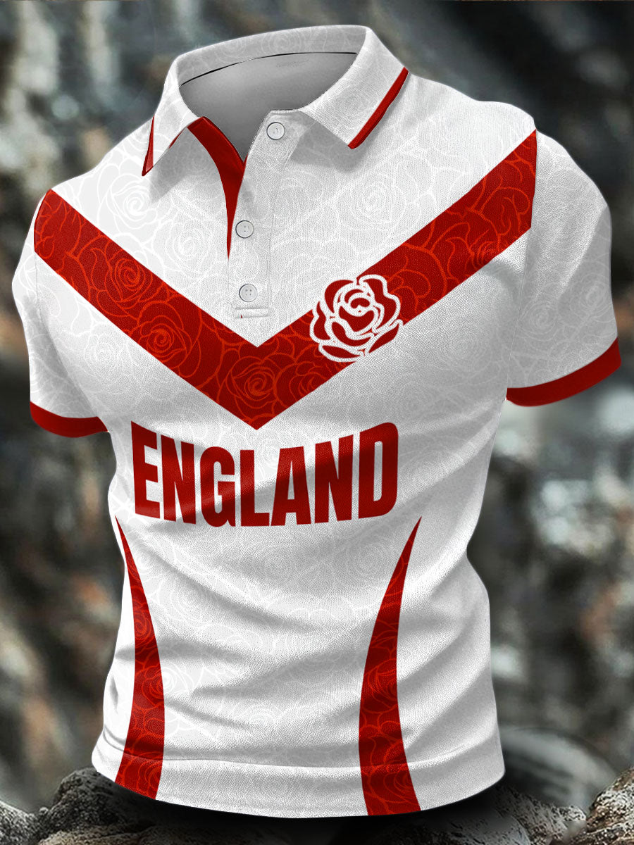 Herren-Freizeittops mit England-Rugby-Motiv und Rosenmotiv