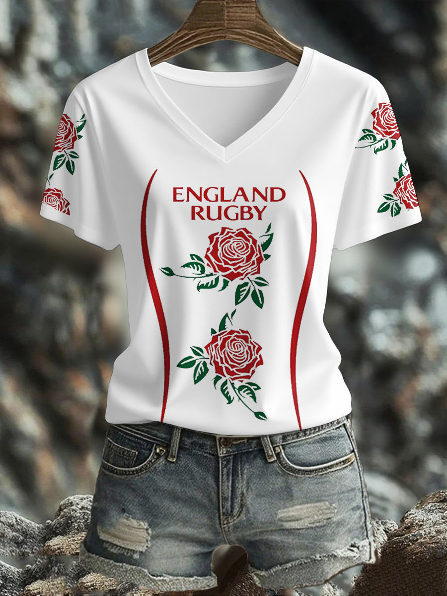 Women's England Rugby Roses Lover Printed T-shirt