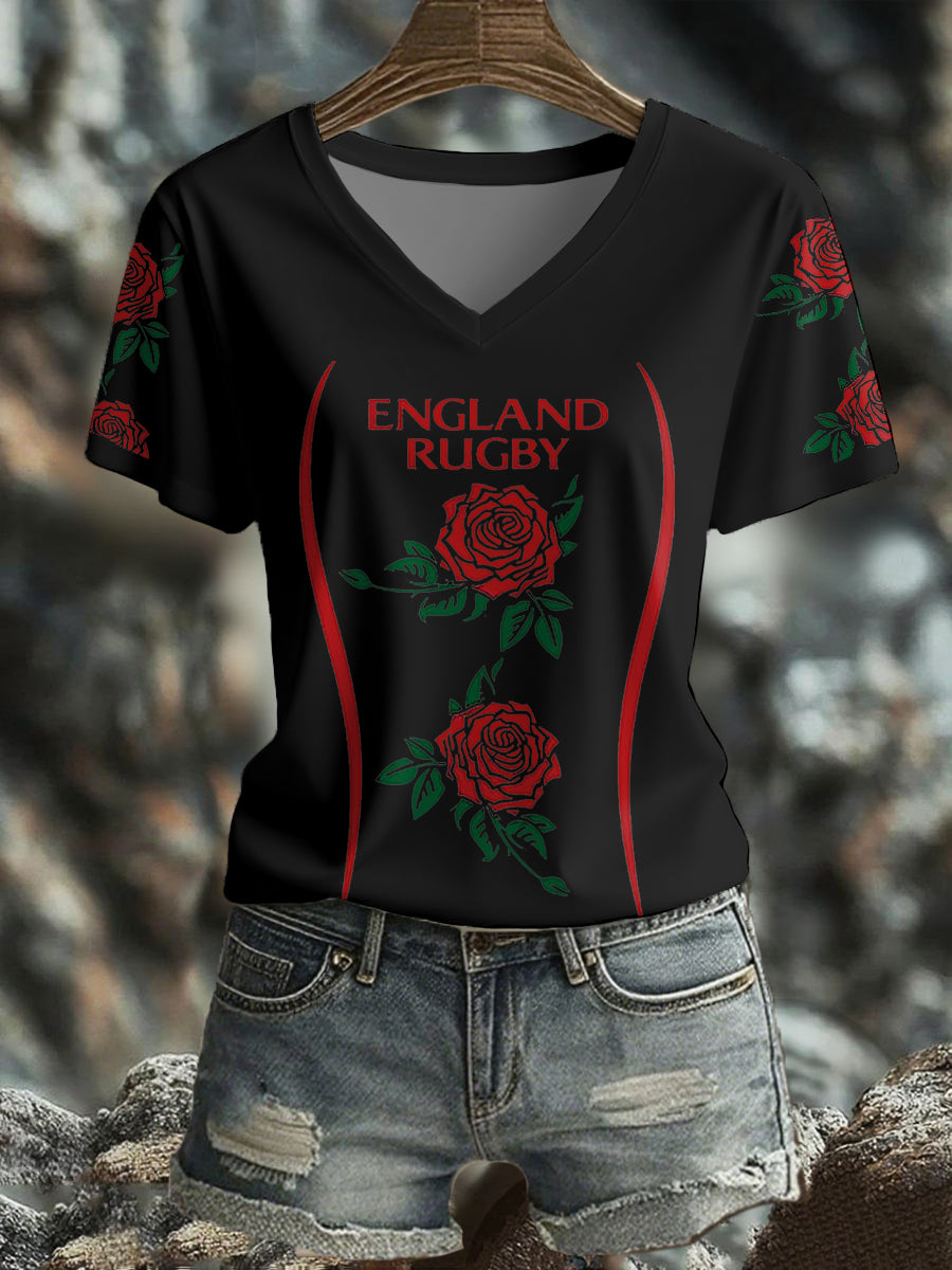 Women's England Rugby Roses Lover Printed T-shirt