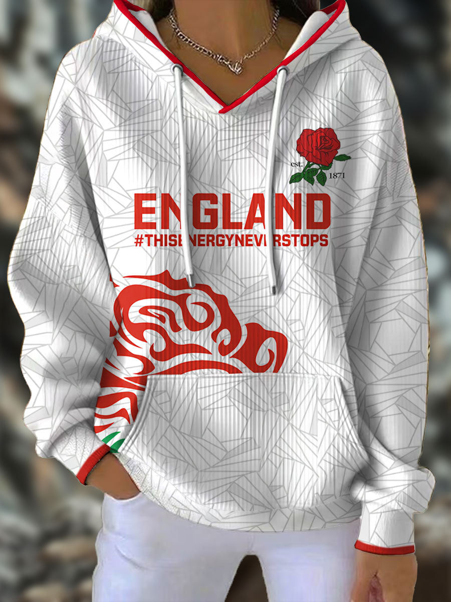 Women's England Rugby Roses Lover Printed Hoodie