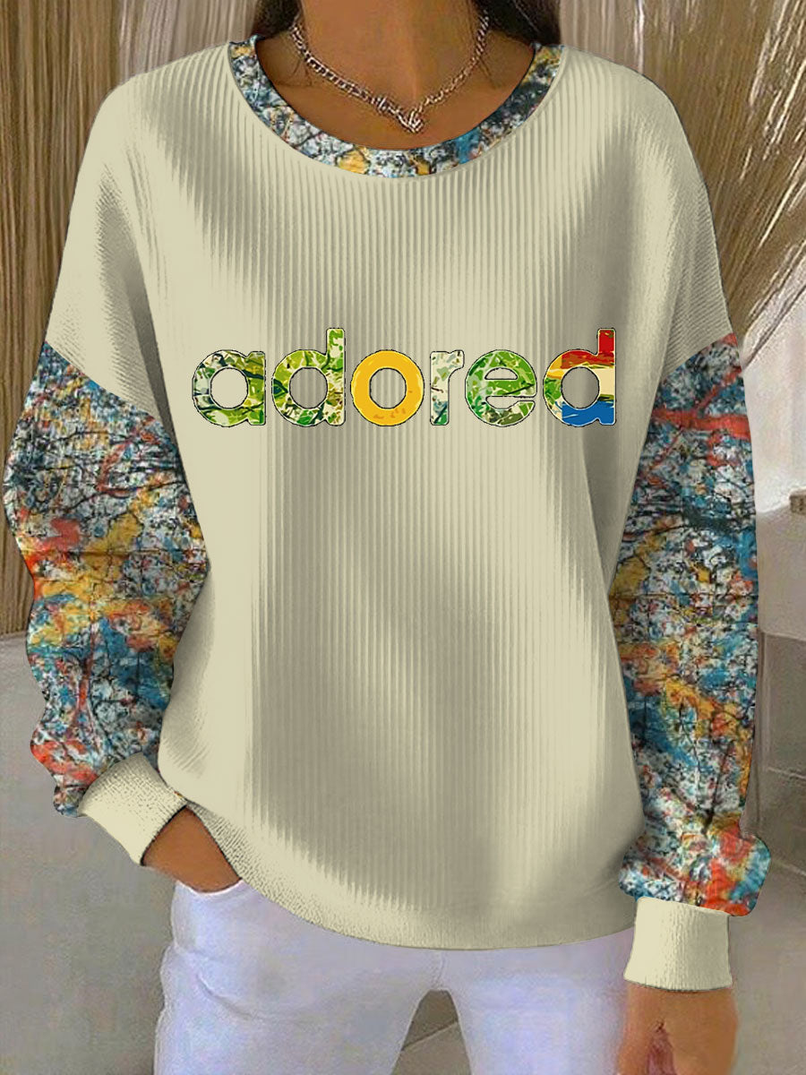 Women's Lemon Roses Music Lover Printed Ribbed Round-Neck Sweatshirt