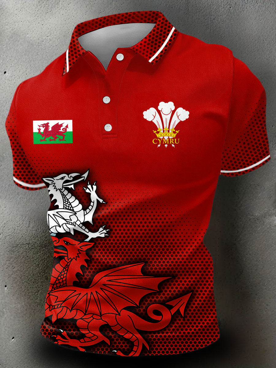 Men's Wales Welsh Rugby Lover Printed Casual Tops