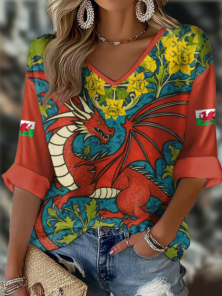 Women's Welsh Rugby Lover Printed Waffle Tops