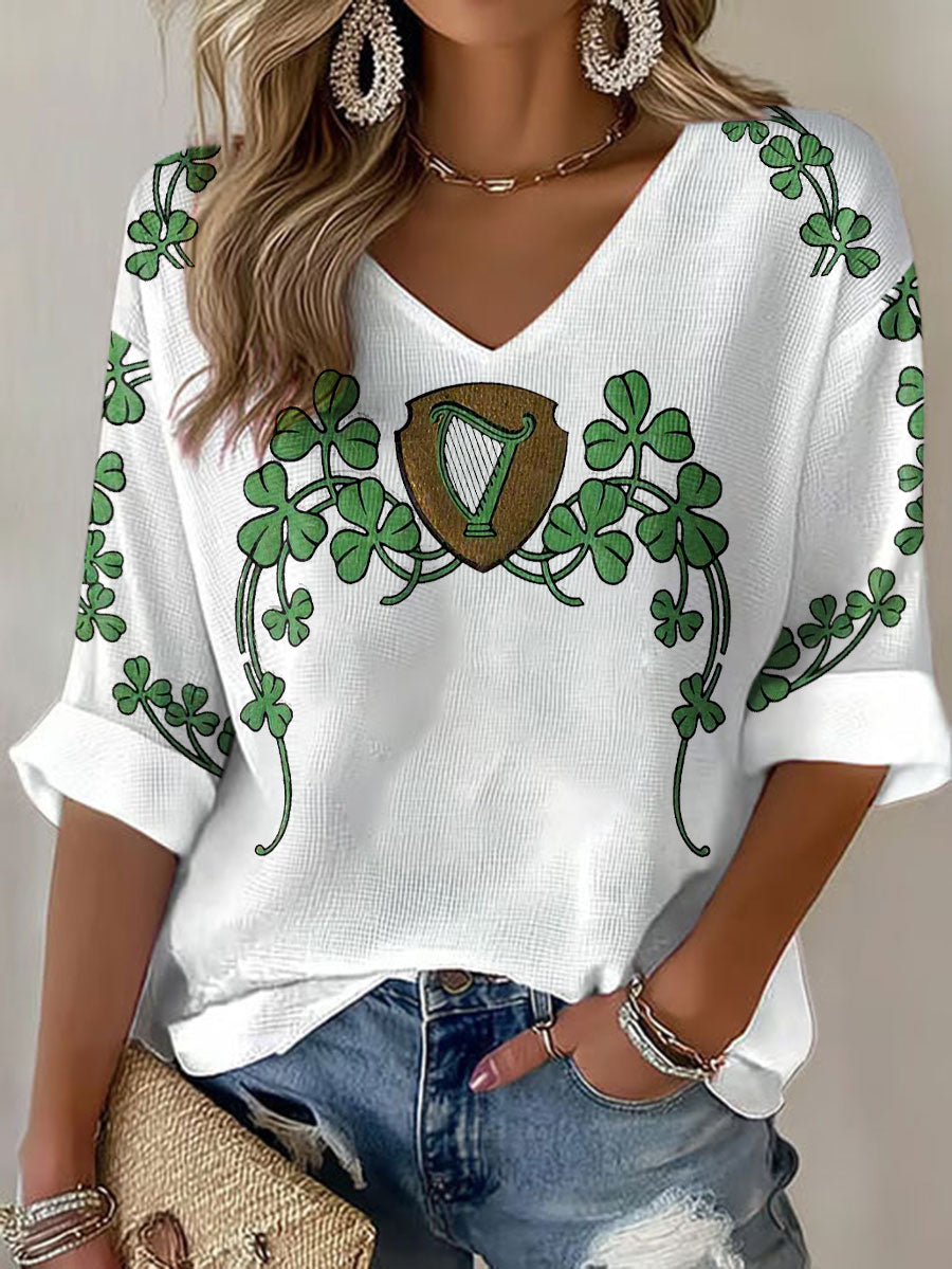Women's The Green Army Ireland Rugby Lover Printed Waffle Tops